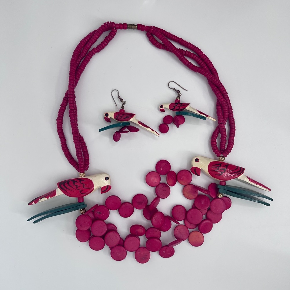 VINTAGE WOOD NECKLACE AND EARRINGS - Picture 2 of 11
